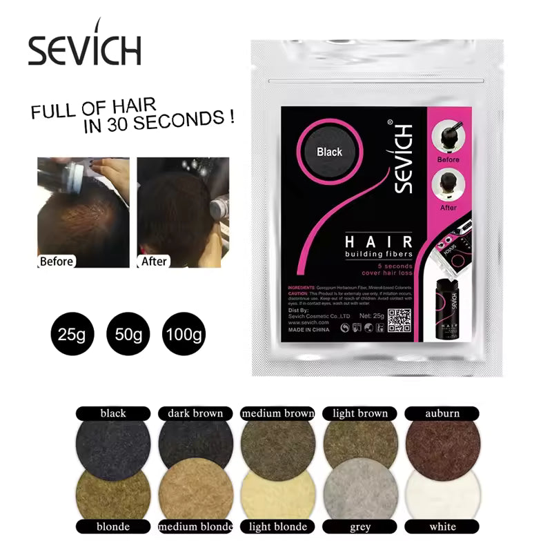 SEVICH Hair Fibers 25g/50g/100g – Instantly Fill Thinning Hair for Fuller, Natural-Looking Volume