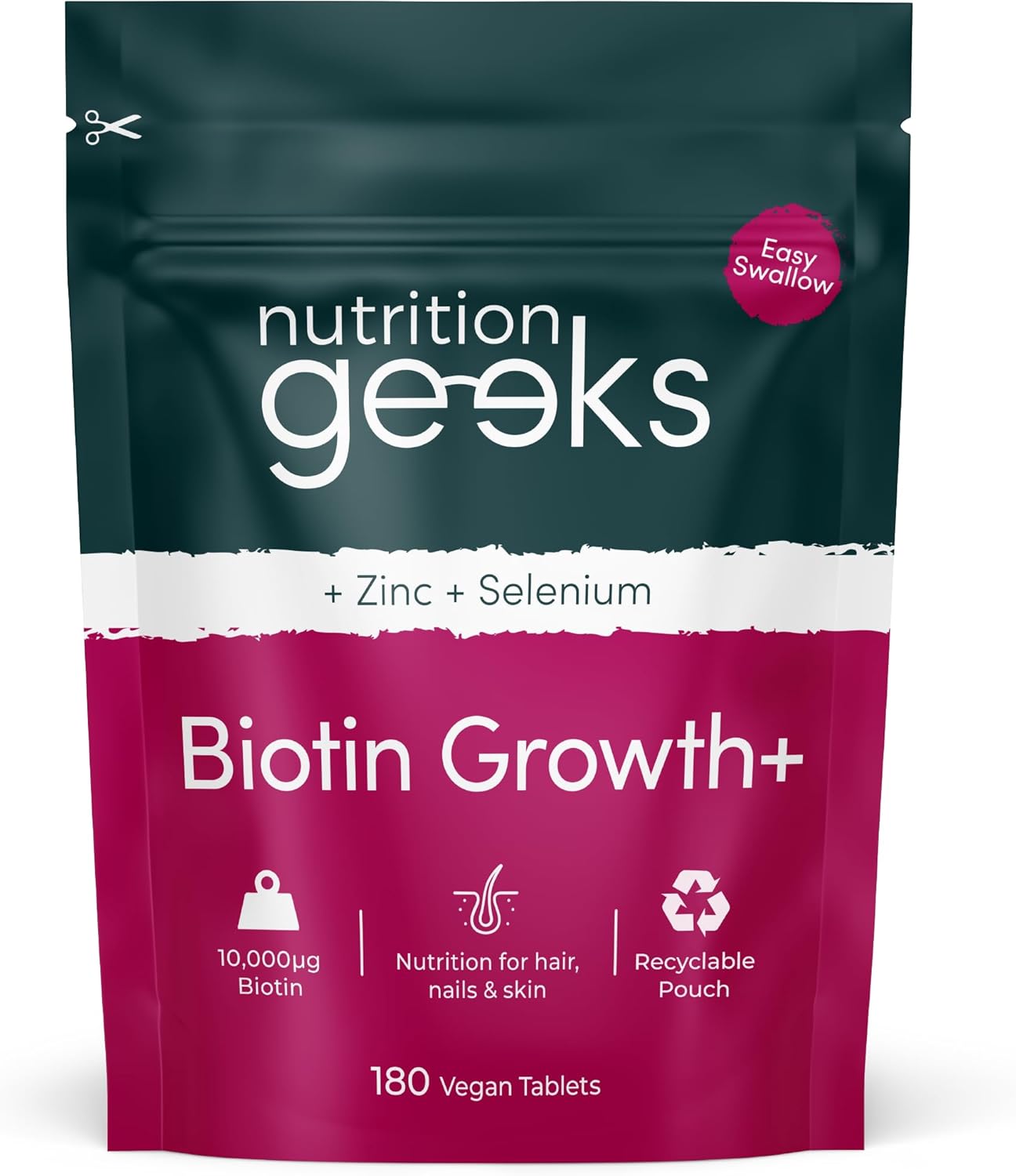 Biotin Hair Growth Supplement 10000 mcg with Zinc & Selenium – 180 Vegan Tablets for Hair, Skin & Nails